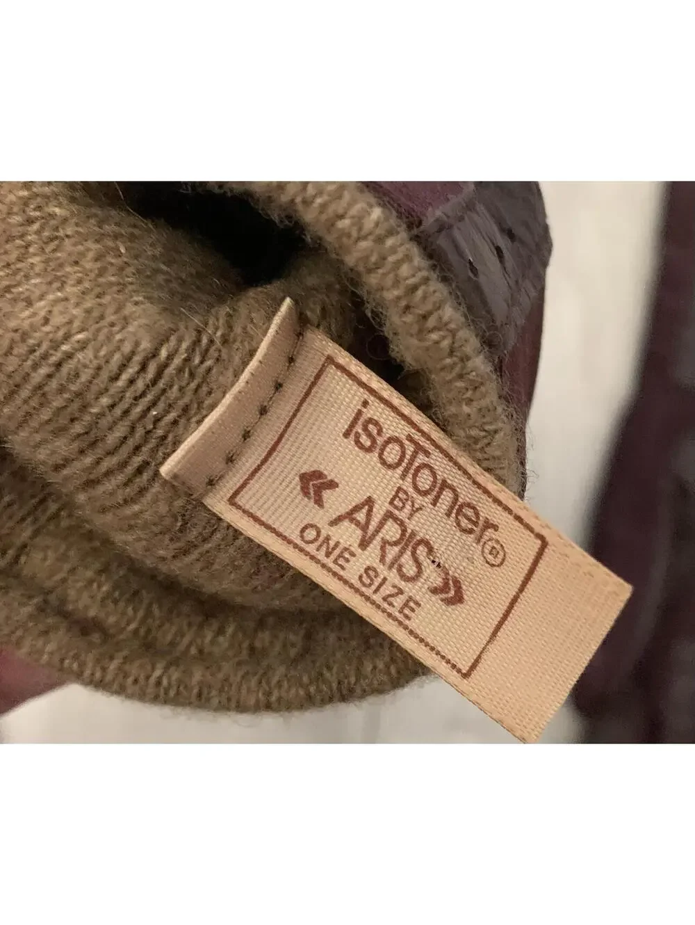 Aris Isotoner Cashmere Lined Gloves Plum Chevron Leather Trim One Size Vintage - Picture 3 of 4